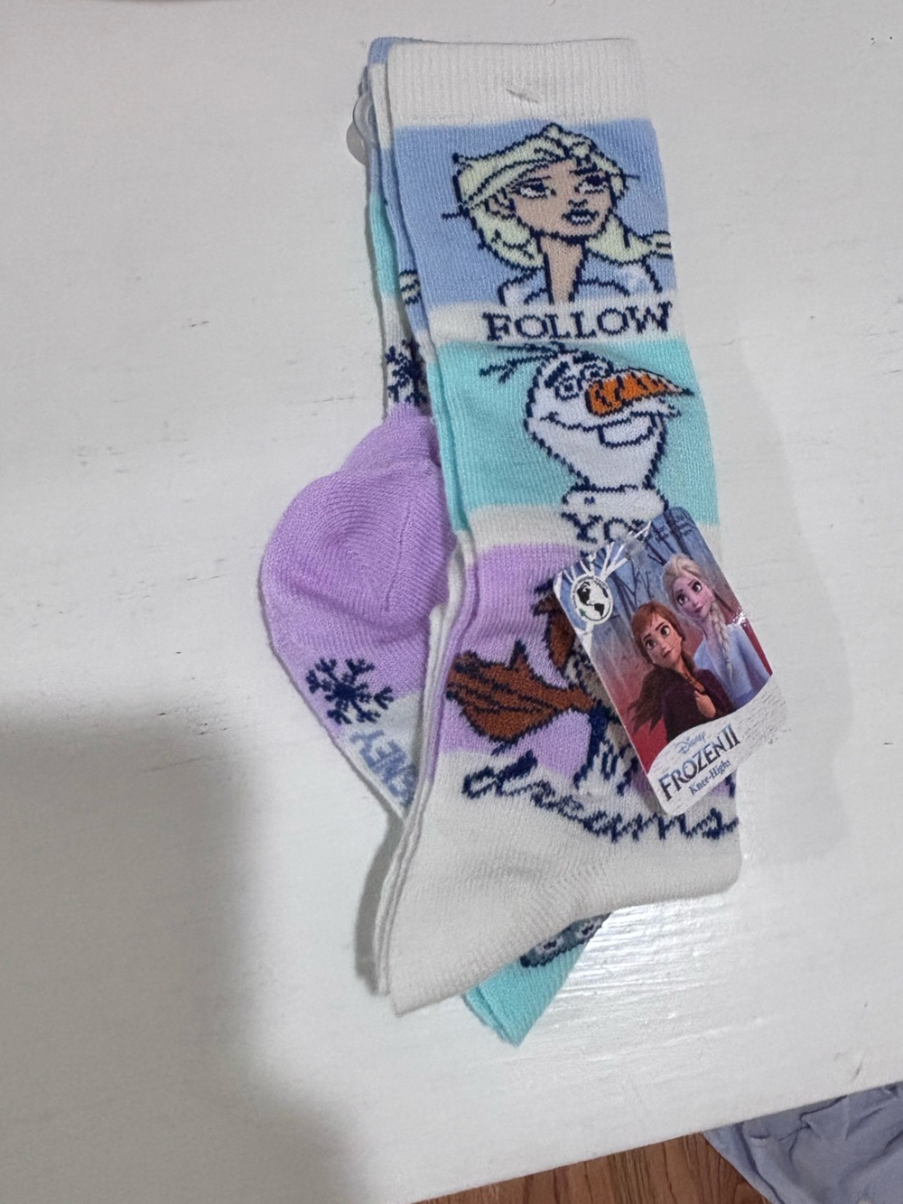 Disney Frozen II Kids Socks with Elsa, Olaf & Pastel Blue, Lavender
